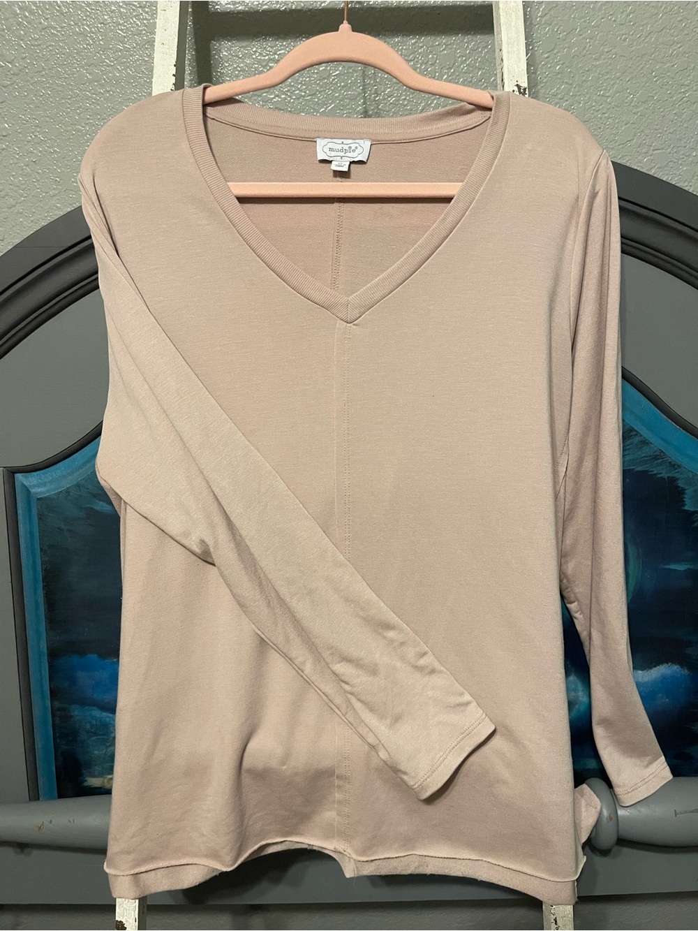 Mud Pie Women's Long Sleeve V-Neck Top in Taupe
